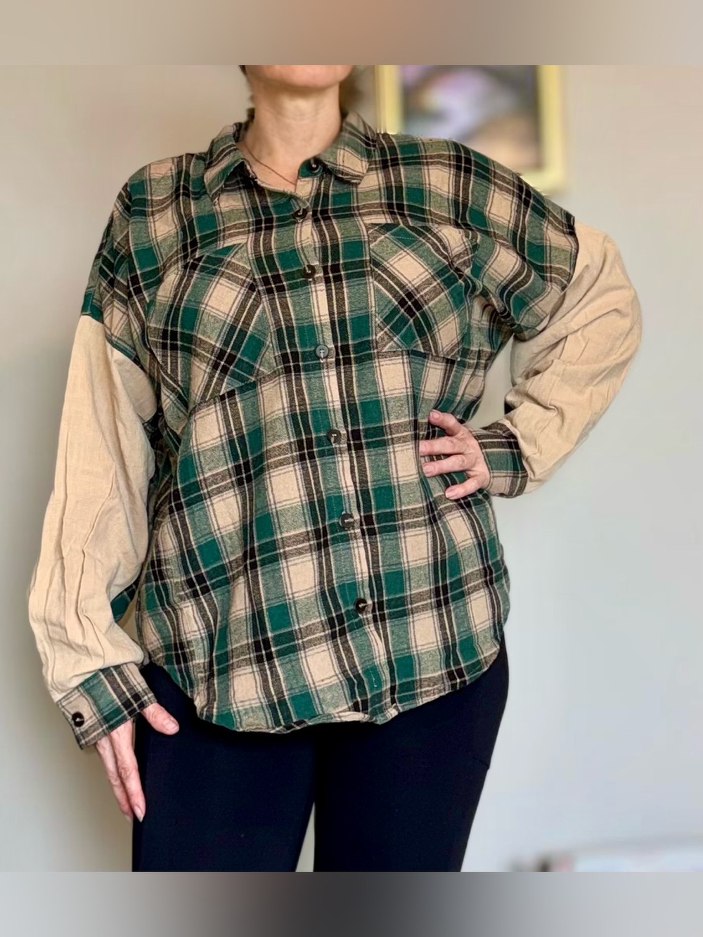 Hem & Thread Green and Cream Plaid Button-Down Shirt